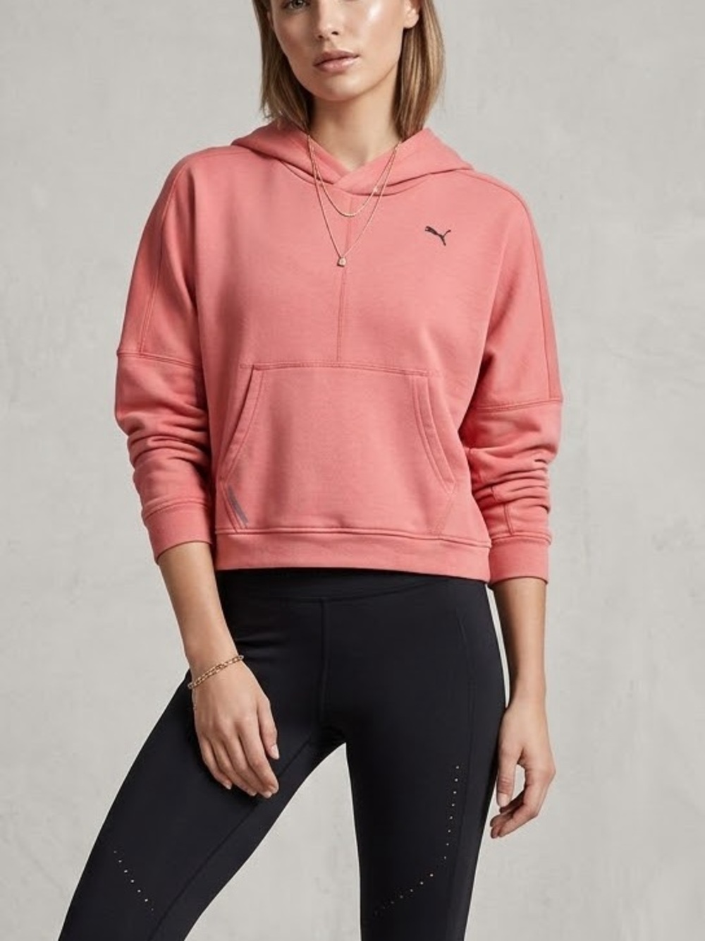 Puma Training Hoodie Womens Medium Coral Pink Cropped Graphic